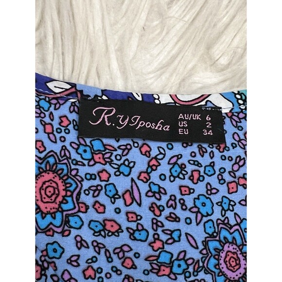 R. Vivimos Dress Artsy Colorful Boho Peacock Blue Floral V-Neck Bold Size 2 - Picture 5 of 12